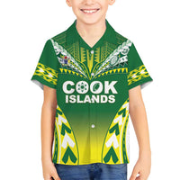 Cook Islands Rugby Custom Family Matching Long Sleeve Bodycon Dress and Hawaiian Shirt The Kukis Go Champions LT05 Son's Shirt Green - Polynesian Pride