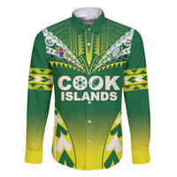 Cook Islands Rugby Custom Family Matching Off Shoulder Short Dress and Hawaiian Shirt The Kukis Go Champions LT05 Dad's Shirt - Long Sleeve Green - Polynesian Pride