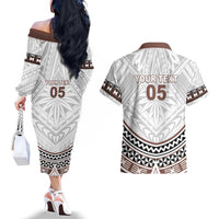 Fiji Rugby Custom Couples Matching Off The Shoulder Long Sleeve Dress and Hawaiian Shirt Fijian Bati Go Champions LT05 - Polynesian Pride