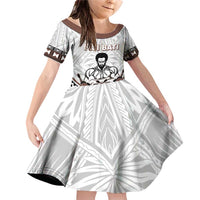 Fiji Rugby Custom Family Matching Off Shoulder Short Dress and Hawaiian Shirt Fijian Bati Go Champions LT05 Daughter's Dress White - Polynesian Pride