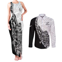 New Zealand Kiwi Rugby Custom Couples Matching Tank Maxi Dress and Long Sleeve Button Shirt Go Champions Maori Pattern LT05 White - Polynesian Pride