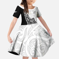 New Zealand Kiwi Rugby Custom Family Matching Mermaid Dress and Hawaiian Shirt Go Champions Maori Pattern LT05 Daughter's Dress White - Polynesian Pride