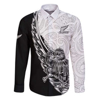 New Zealand Kiwi Rugby Custom Family Matching Off Shoulder Short Dress and Hawaiian Shirt Go Champions Maori Pattern LT05 Dad's Shirt - Long Sleeve White - Polynesian Pride
