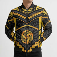 Custom Polynesia Beach Volleyball Bomber Puffer Jacket Gold Polynesian Tribal Pattern - Polynesian Pride