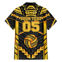 Custom Polynesia Beach Volleyball Family Matching Off The Shoulder Long Sleeve Dress and Hawaiian Shirt Gold Polynesian Tribal Pattern - Polynesian Pride