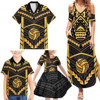 Custom Polynesia Beach Volleyball Family Matching Summer Maxi Dress and Hawaiian Shirt Gold Polynesian Tribal Pattern - Polynesian Pride