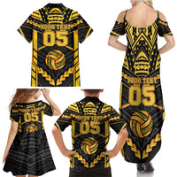 Custom Polynesia Beach Volleyball Family Matching Summer Maxi Dress and Hawaiian Shirt Gold Polynesian Tribal Pattern - Polynesian Pride