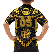 Custom Polynesia Beach Volleyball Family Matching Tank Maxi Dress and Hawaiian Shirt Gold Polynesian Tribal Pattern - Polynesian Pride