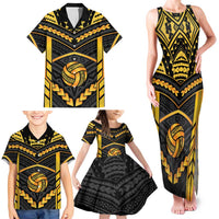 Custom Polynesia Beach Volleyball Family Matching Tank Maxi Dress and Hawaiian Shirt Gold Polynesian Tribal Pattern - Polynesian Pride