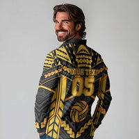 Custom Polynesia Beach Volleyball Long Sleeve Polo Shirt Gold Polynesian Tribal Pattern - Polynesian Pride