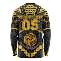 Custom Polynesia Beach Volleyball Long Sleeve Shirt Gold Polynesian Tribal Pattern - Polynesian Pride