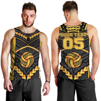Custom Polynesia Beach Volleyball Men Tank Top Gold Polynesian Tribal Pattern - Polynesian Pride
