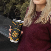 Custom Polynesia Beach Volleyball Tumbler Cup Gold Polynesian Tribal Pattern - Polynesian Pride