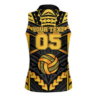 Custom Polynesia Beach Volleyball Women Sleeveless Polo Shirt Gold Polynesian Tribal Pattern - Polynesian Pride