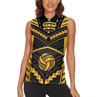 Custom Polynesia Beach Volleyball Women Sleeveless Polo Shirt Gold Polynesian Tribal Pattern - Polynesian Pride