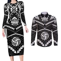 Custom Polynesia Beach Volleyball Couples Matching Long Sleeve Bodycon Dress and Long Sleeve Button Shirt Polynesian Tribal Pattern - Polynesian Pride