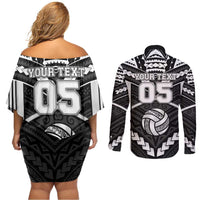 Custom Polynesia Beach Volleyball Couples Matching Off Shoulder Short Dress and Long Sleeve Button Shirt Polynesian Tribal Pattern - Polynesian Pride
