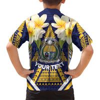 Personalised Nauru Independence Day Family Matching Mermaid Dress and Hawaiian Shirt Coat Of Arms With Plumeria LT05 - Polynesian Pride