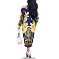 Personalised Nauru Independence Day Family Matching Off The Shoulder Long Sleeve Dress and Hawaiian Shirt Coat Of Arms With Plumeria LT05 - Polynesian Pride
