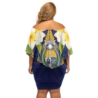 Personalised Nauru Independence Day Family Matching Off Shoulder Short Dress and Hawaiian Shirt Coat Of Arms With Plumeria LT05 - Polynesian Pride