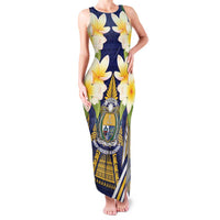 Personalised Nauru Independence Day Family Matching Tank Maxi Dress and Hawaiian Shirt Coat Of Arms With Plumeria LT05 Mom's Dress Navy - Polynesian Pride
