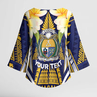 Personalised Nauru Independence Day Kimono Sleeve Blouse Coat Of Arms With Plumeria LT05 - Polynesian Pride