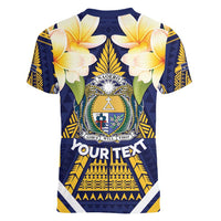 Personalised Nauru Independence Day Women V-Neck T-Shirt Coat Of Arms With Plumeria - Polynesian Pride
