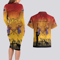 ANZAC Day Couples Matching Long Sleeve Bodycon Dress and Hawaiian Shirt Australia And New Zealand Slouch Hats LT05 - Polynesian Pride