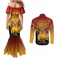 ANZAC Day Couples Matching Mermaid Dress and Long Sleeve Button Shirt Australia And New Zealand Slouch Hats LT05 - Polynesian Pride