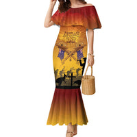 ANZAC Day Family Matching Mermaid Dress and Hawaiian Shirt Australia And New Zealand Slouch Hats LT05 Mom's Dress Yellow - Polynesian Pride