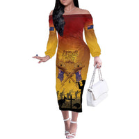ANZAC Day Family Matching Off The Shoulder Long Sleeve Dress and Hawaiian Shirt Australia And New Zealand Slouch Hats LT05 Mom's Dress Yellow - Polynesian Pride