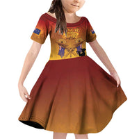 ANZAC Day Family Matching Off Shoulder Short Dress and Hawaiian Shirt Australia And New Zealand Slouch Hats LT05 Daughter's Dress Yellow - Polynesian Pride