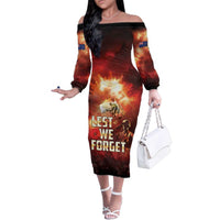 Honouring The ANZAC Spirit Family Matching Off The Shoulder Long Sleeve Dress and Hawaiian Shirt Gallipoli Lest We Forget LT05 Mom's Dress Red - Polynesian Pride