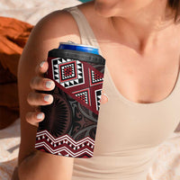 New Zealand Aotearoa 4 in 1 Can Cooler Tumbler Red Taniko Art Maori Pattern