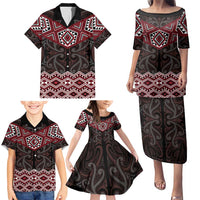 New Zealand Aotearoa Family Matching Puletasi and Hawaiian Shirt Red Taniko Art Maori Pattern LT05 - Polynesian Pride
