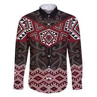 New Zealand Aotearoa Family Matching Puletasi and Hawaiian Shirt Red Taniko Art Maori Pattern LT05 Dad's Shirt - Long Sleeve Red - Polynesian Pride