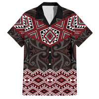 New Zealand Aotearoa Family Matching Summer Maxi Dress and Hawaiian Shirt Red Taniko Art Maori Pattern LT05 Dad's Shirt - Short Sleeve Red - Polynesian Pride