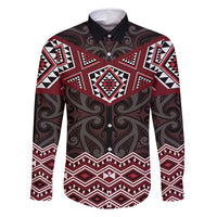 New Zealand Aotearoa Family Matching Summer Maxi Dress and Hawaiian Shirt Red Taniko Art Maori Pattern LT05 Dad's Shirt - Long Sleeve Red - Polynesian Pride