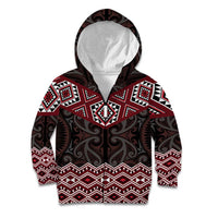 New Zealand Aotearoa Kid Hoodie Red Taniko Art Maori Pattern LT05 Zip Hoodie Red - Polynesian Pride