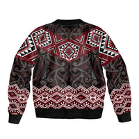 New Zealand Aotearoa Sleeve Zip Bomber Jacket Red Taniko Art Maori Pattern