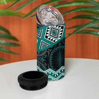 New Zealand Aotearoa 4 in 1 Can Cooler Tumbler Turquoise Taniko Art Maori Pattern