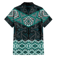 New Zealand Aotearoa Family Matching Off The Shoulder Long Sleeve Dress and Hawaiian Shirt Turquoise Taniko Art Maori Pattern LT05 - Polynesian Pride