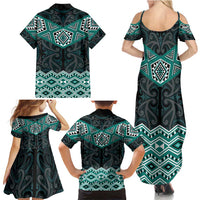 New Zealand Aotearoa Family Matching Summer Maxi Dress and Hawaiian Shirt Turquoise Taniko Art Maori Pattern LT05 - Polynesian Pride