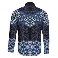 New Zealand Aotearoa Family Matching Off The Shoulder Long Sleeve Dress and Hawaiian Shirt Blue Taniko Art Maori Pattern LT05 - Polynesian Pride