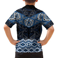 New Zealand Aotearoa Family Matching Off Shoulder Maxi Dress and Hawaiian Shirt Blue Taniko Art Maori Pattern LT05 - Polynesian Pride