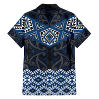 New Zealand Aotearoa Family Matching Off Shoulder Maxi Dress and Hawaiian Shirt Blue Taniko Art Maori Pattern LT05 - Polynesian Pride