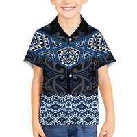 New Zealand Aotearoa Family Matching Puletasi and Hawaiian Shirt Blue Taniko Art Maori Pattern LT05 Son's Shirt Blue - Polynesian Pride
