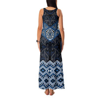 New Zealand Aotearoa Family Matching Tank Maxi Dress and Hawaiian Shirt Blue Taniko Art Maori Pattern LT05 - Polynesian Pride