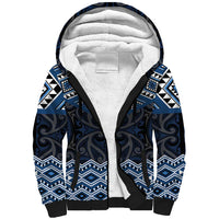 New Zealand Aotearoa Sherpa Hoodie Blue Taniko Art Maori Pattern