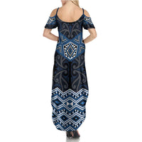 New Zealand Aotearoa Summer Maxi Dress Blue Taniko Art Maori Pattern LT05 - Polynesian Pride